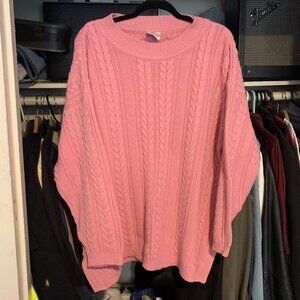 Vtg 90s Pink Fishermans Sweater Sz 3XL Acrylic Ribbed Jumper